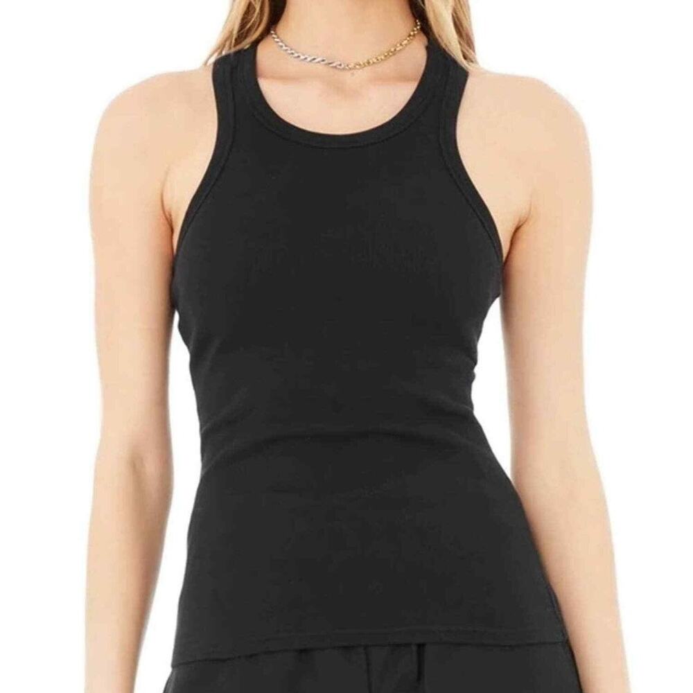 The Base Tank‎ Top Womens XS Black Ribbed Lightweight Stretch Basic Layering NEW